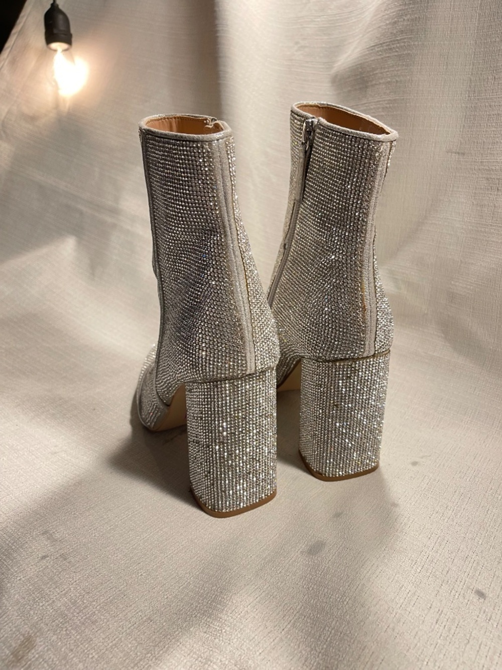 Silver Crystal Embellished Pointed-Toe Ankle Boots - Picture 4 of 9
